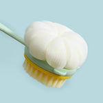brosse bain pelucheuse douce moderne vert clair rose pâle jaune clair blanc fixée anneaux