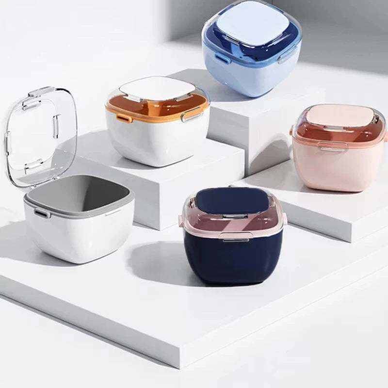 boîte dentiers moderne blanc rose bleu noir poignée rangement dentiers bouchons boîte