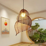 lampe suspendue marron clair rattan tressé moderne rustique chaîne métallique