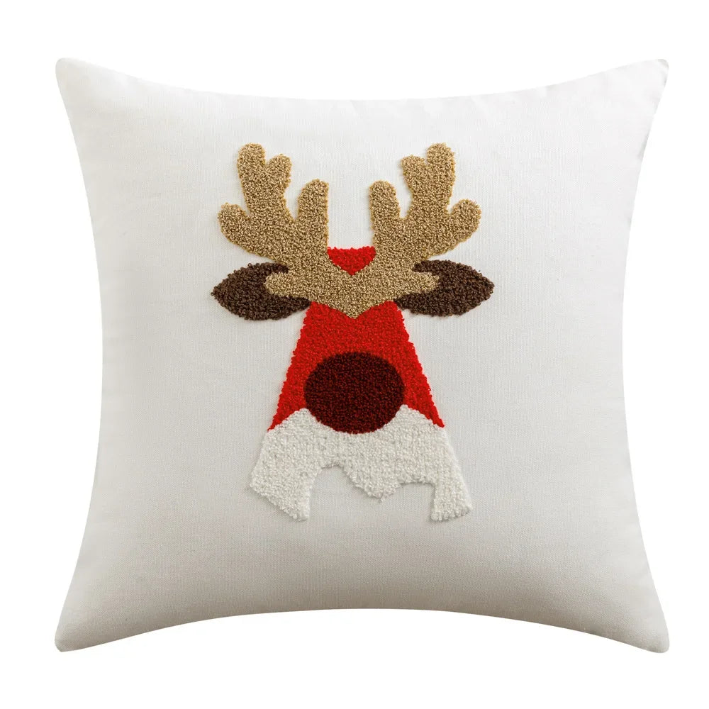 coussin brodé sapin noël rouge vert blanc décoratif festive adhésif étoiles renne père noël