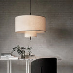 lampe suspendue tissu toile lin beige clair moderne 40cm 50cm 60cm led nature light
