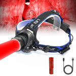 lampe frontale led noir bleu rouge imprimé graphique moderne rechargeable camping chasse zoomable certifiée