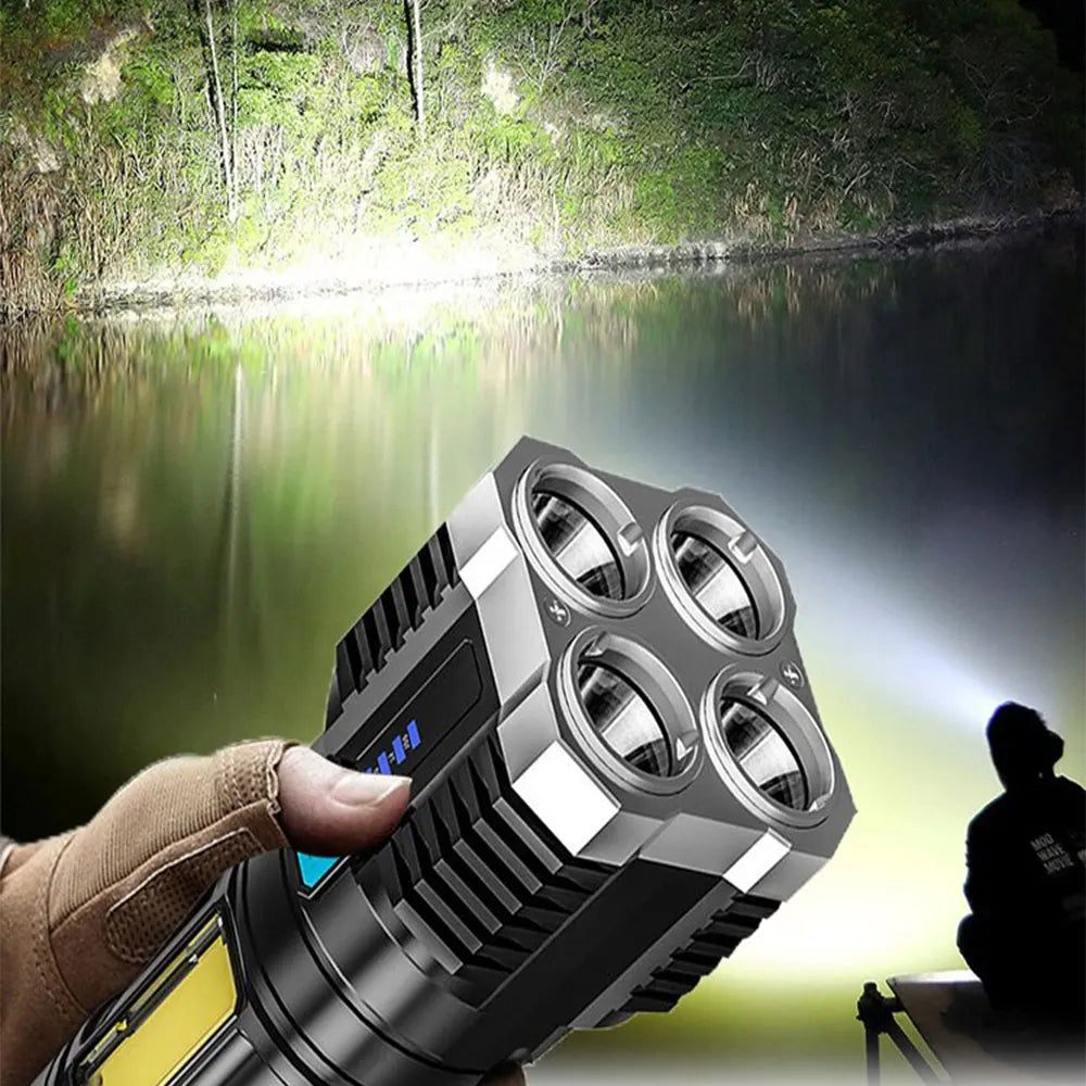 lampe torche led rechargeable noire texturée moderne câble usb lumiere intense robuste