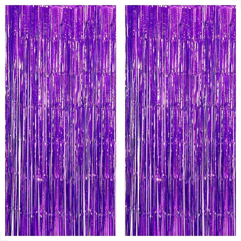 rideau festif violet métallisé brillant décoratif adhésif deux pièces haute fête halloween anniversaire