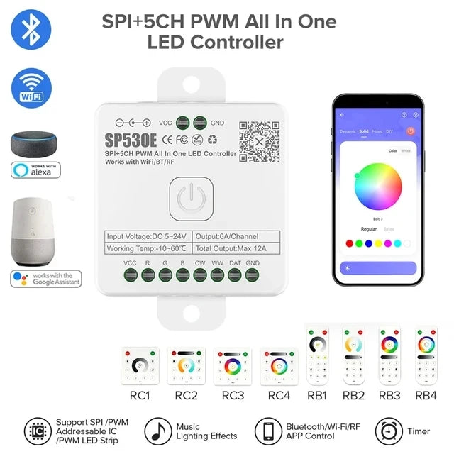 contrôleur led wifi bluetooth 5ch pwm rgbw ws2812 ws2811 sk6812 20m distance modernes