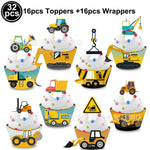 accessoires decoration gateau construction camions grue pelle carton multicolore anniversaire enfants toppers cupcakes