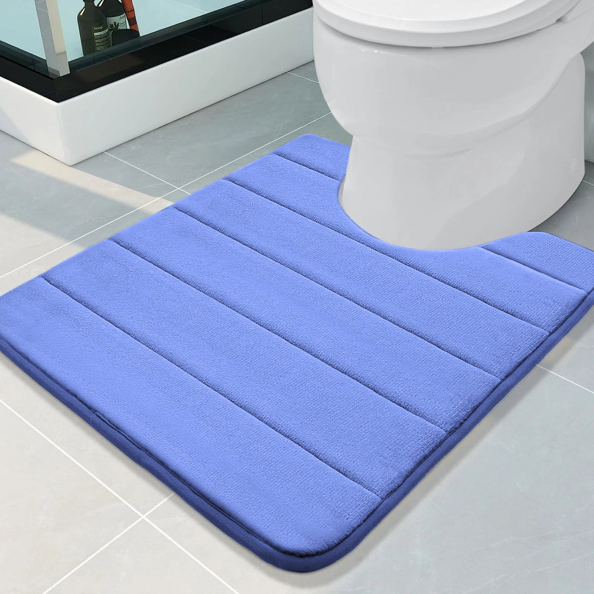 tapis toilette salle bain gris foncé rayures horizontales antidérapant mousse mémoire forme moderne confortable