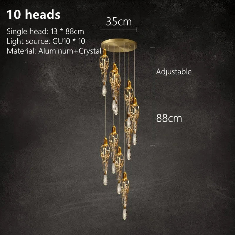 suspension lumineuse moderne or transparentes filigrane doré led câble suspendu élégante chambre salon