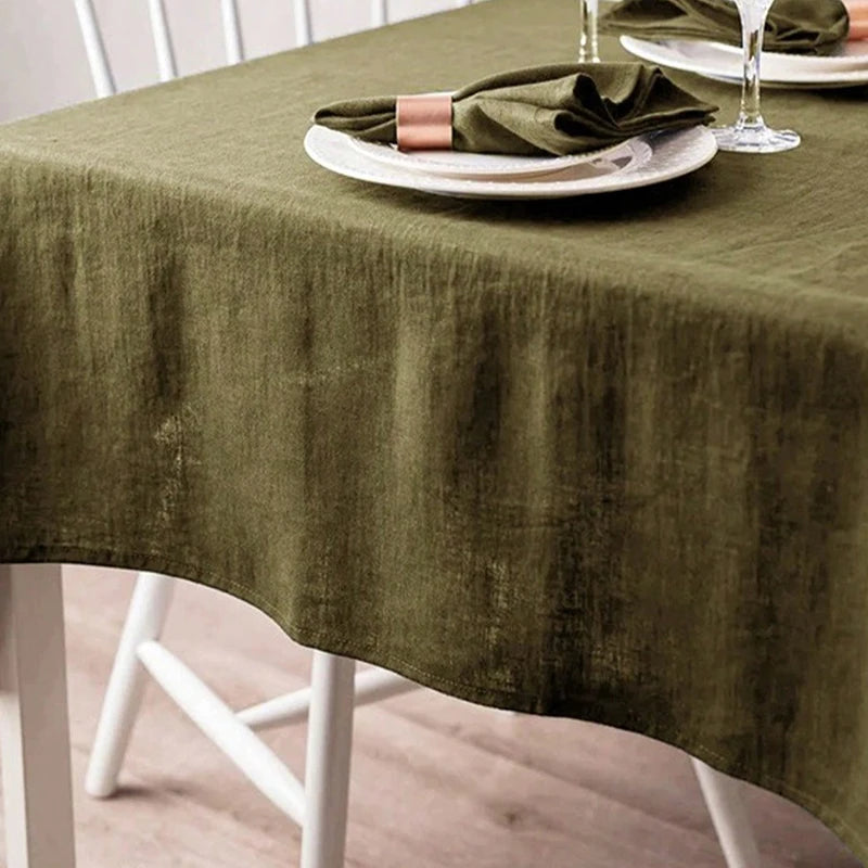 Nappe table vert olive texture lin classique imperméable polyester 140x180cm festives serviettes assiettes