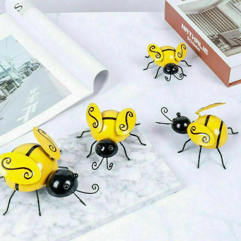 figurines abeilles métal jaune noir artisanal accent mur décoration moderneintérieur jardin ornementalleyes antennes vintage