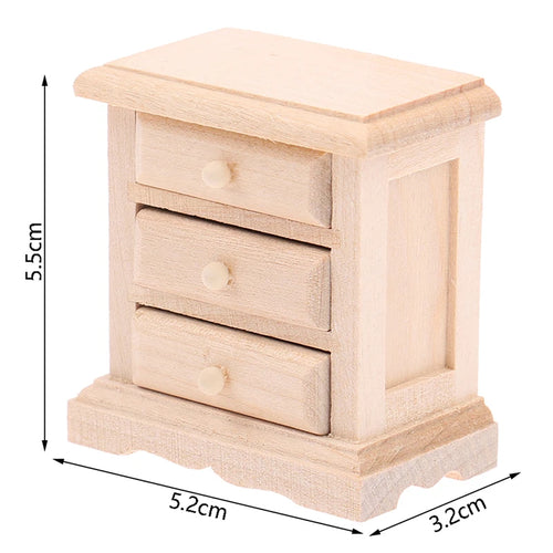 commode miniature bois naturel claire finition lisse simple tiroirs poignées pieds sculptés jouet professionnel