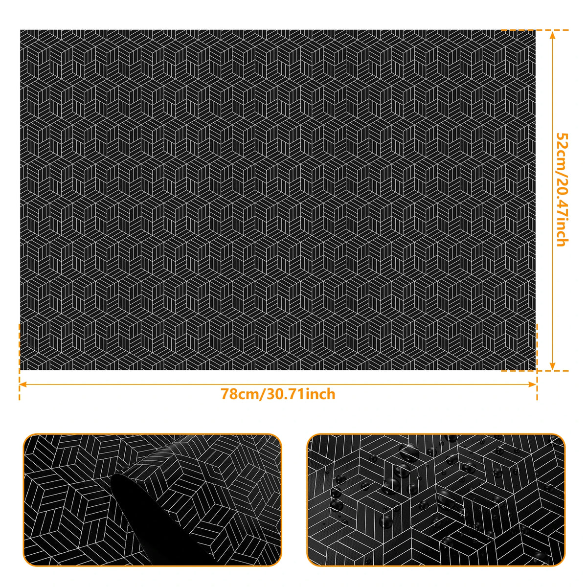 tapis protection plaque cuisson silicone respectueux environnement noir motif géométrique moderne 78cm 52cm
