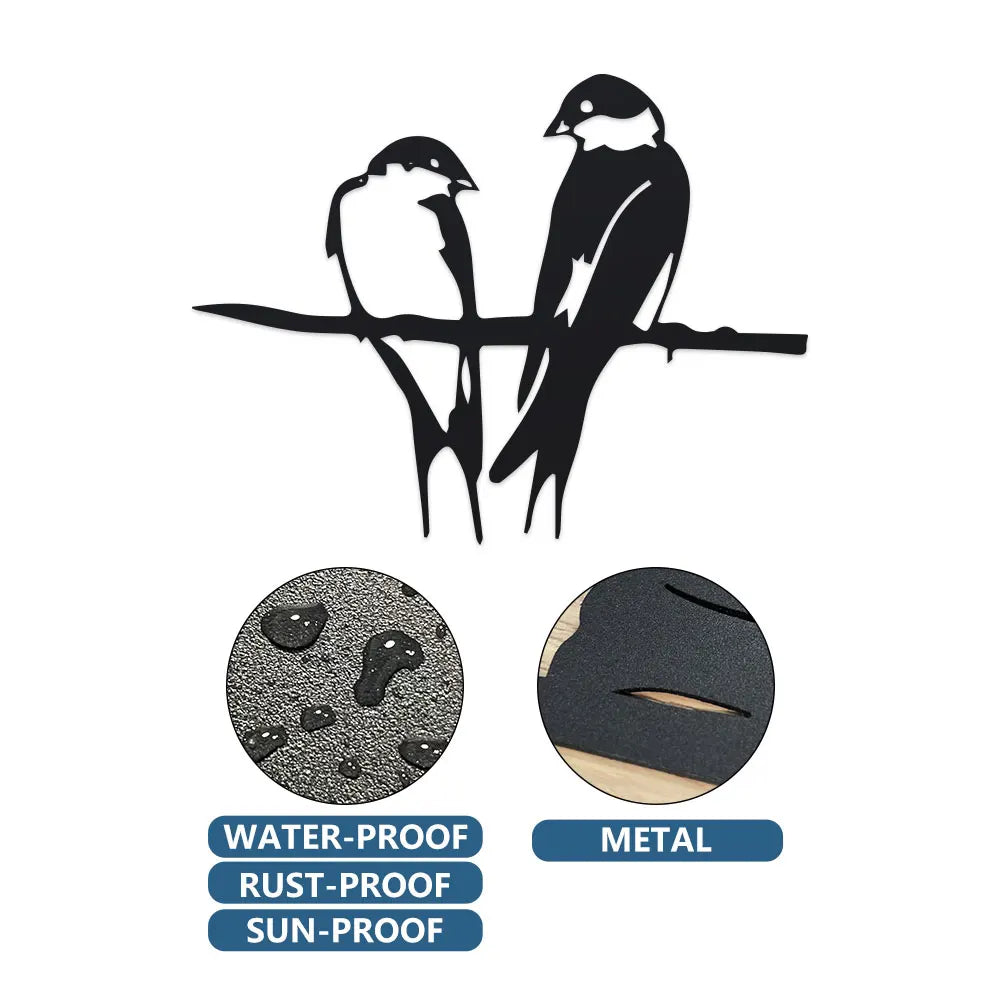 décoration murale oiseaux perchés branche métal noir minimaliste moderne adhésifextérieur jardindurable unique rustique