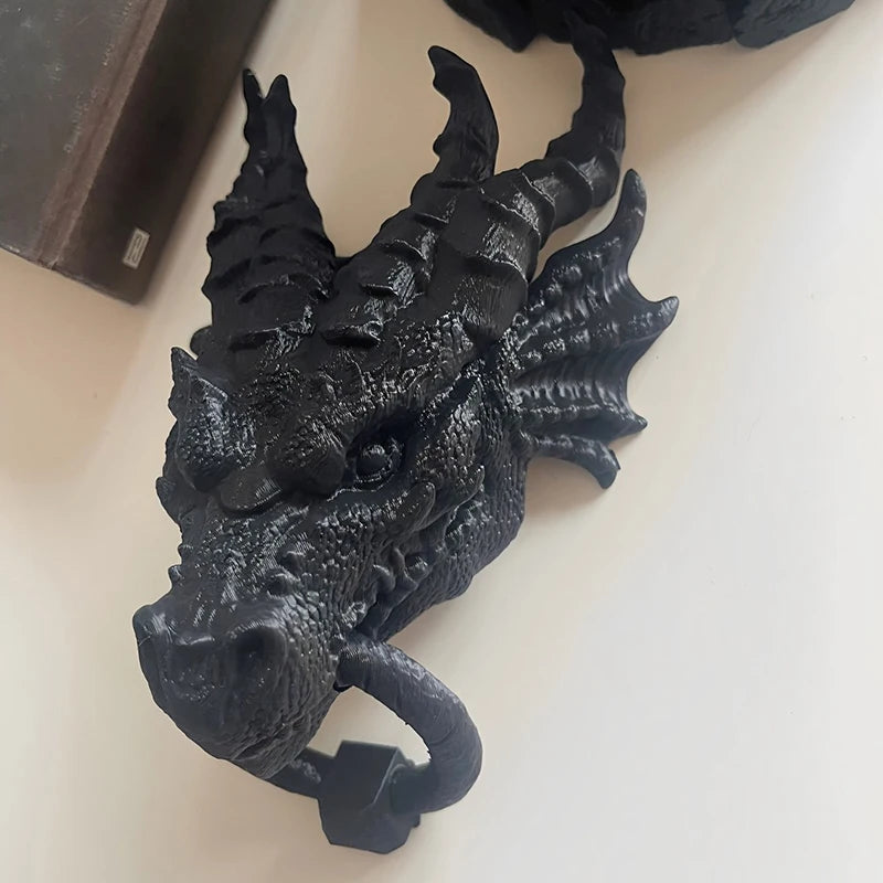 décoration murale tête dragon noire relief sculpté détaillée articulée fixe maison