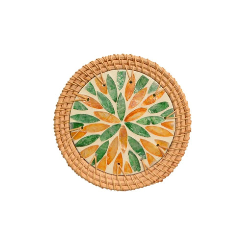 sous verres ronds rotin tressé naturel décoratifs mosaïque floral tasse thé intérieur