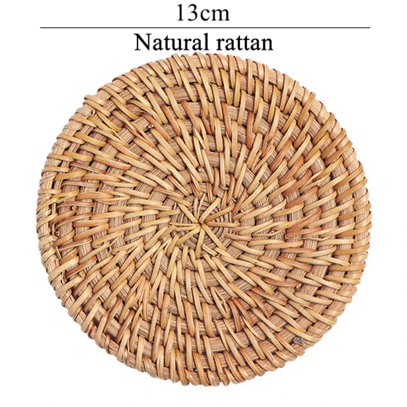 coasters tissés raphia naturel rustique ensemble six accessoires cuisine thé