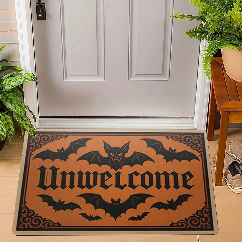 tapis d'entrée noir motif chauve souris gothique vintage décoration halloween porte entrée antidérapant intérieur