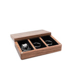 boîte bijoux bois foncé tissu intérieur moderne clips anneaux boucles d'oreilles colliers cadeau présentation