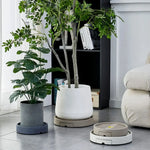 plateau fleurs mobile gris beige rond stable roues drainage moderne