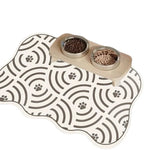 tapis nourrir animal blanc gris motif géométrique moderne anti dérapant deux bols métal