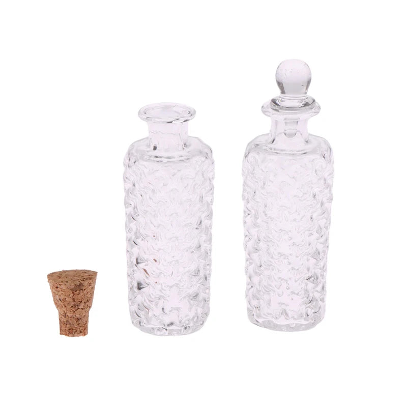 miniatures bouteilles verre transparent texturé vintage bouchons liège couvercle verre