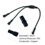 câble connecteur étanche ip67 deux voies split led noir forme extension diversion pvc cuivre