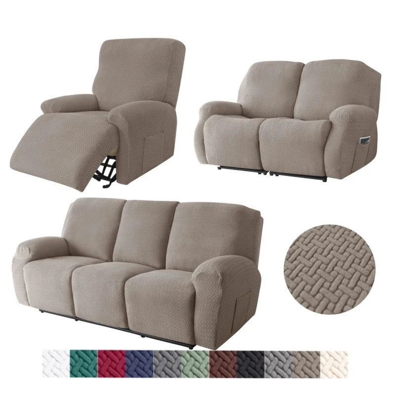 housse fauteuil inclinable gris clair motif géométrique élastique poche canapé moderne