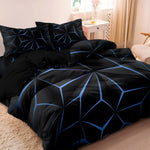housse couette géométrique moderne coton noir bleu taies oreillers zippées adultes enfants chambrehôtel
