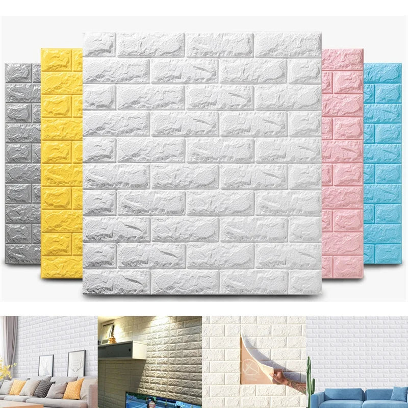 panneaux décoratifs murals adhésifs briques 3d blanc jaune rose bleu noir modernes