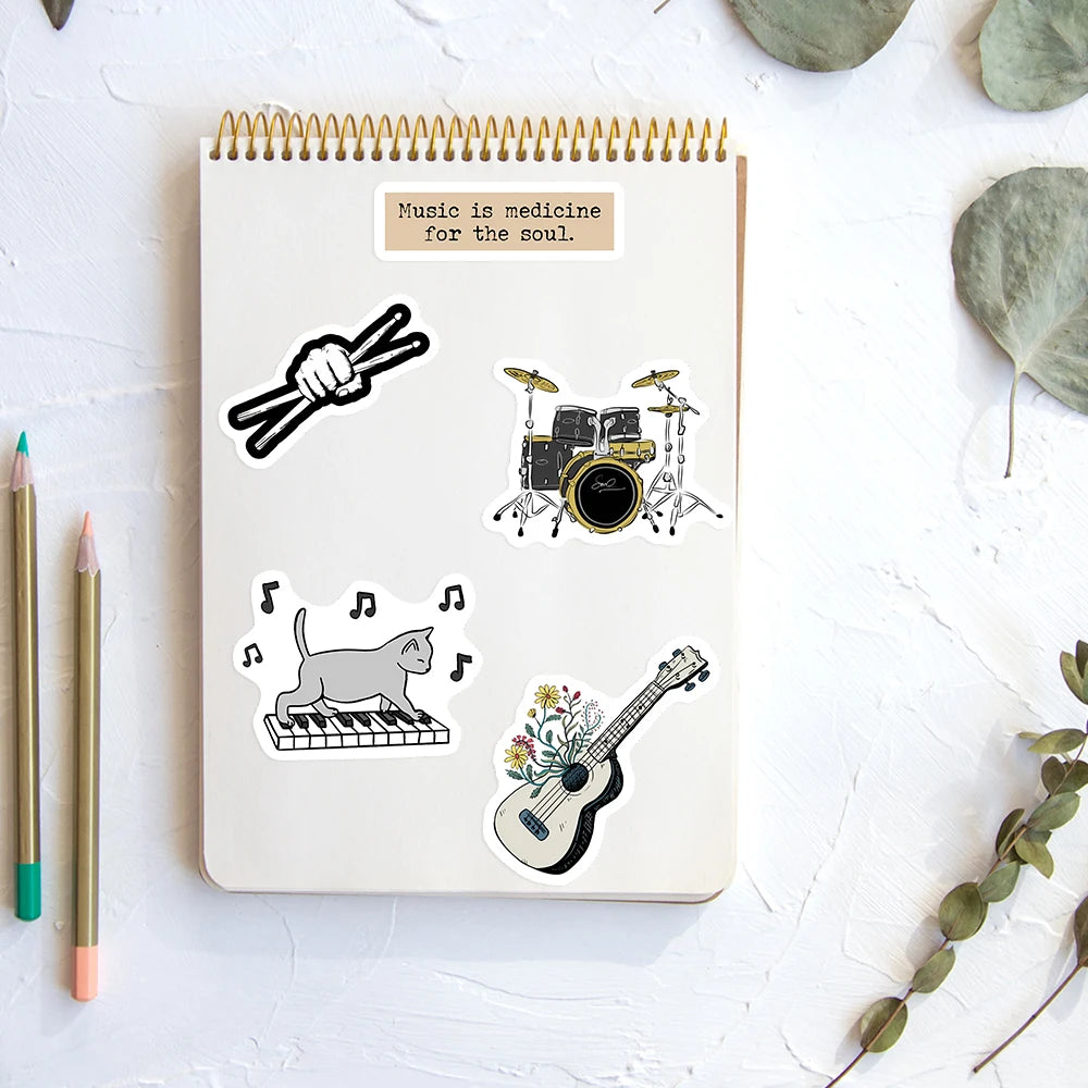 sticker musical vinyle waterproof jazz rock animal lettres instruments graphiques