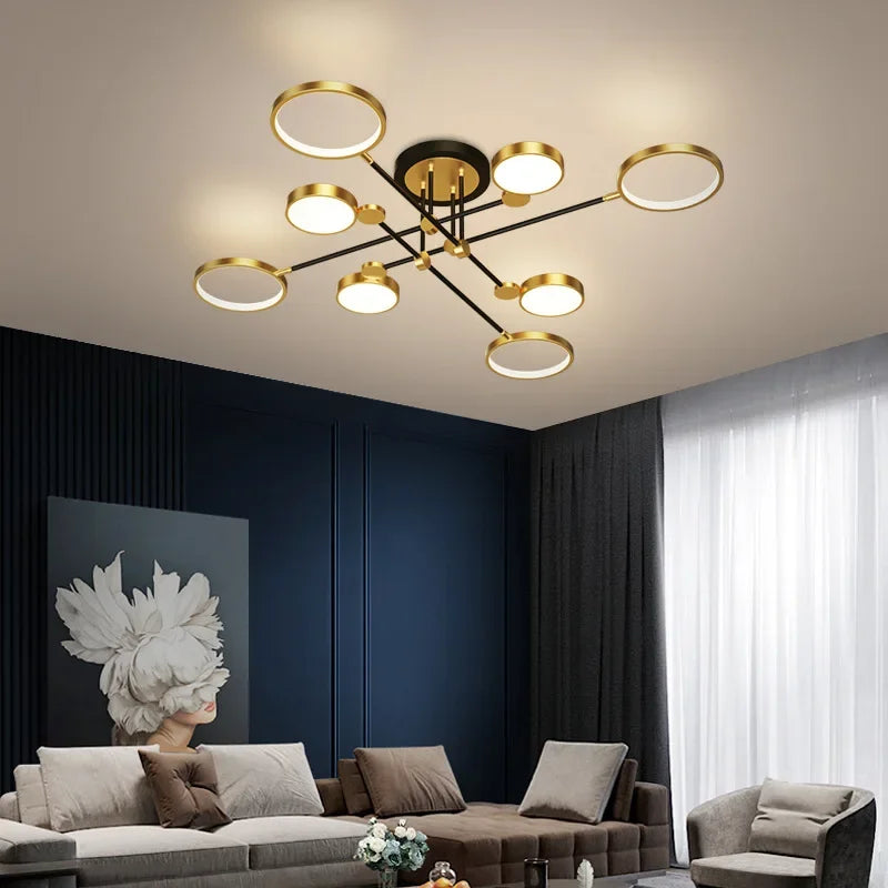 lampe suspendue moderne led noir doré circulaire minimaliste métal certifications flux lumineux télécommande