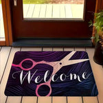 tapis sol vintage barber shop lettres motifs coiffeur noir blanc rose violet