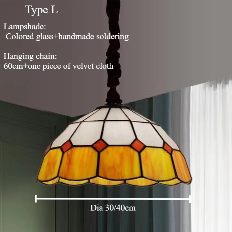 lampe suspendue tiffany multicolore art nouveau vintage motifs floraux chaîne métallique