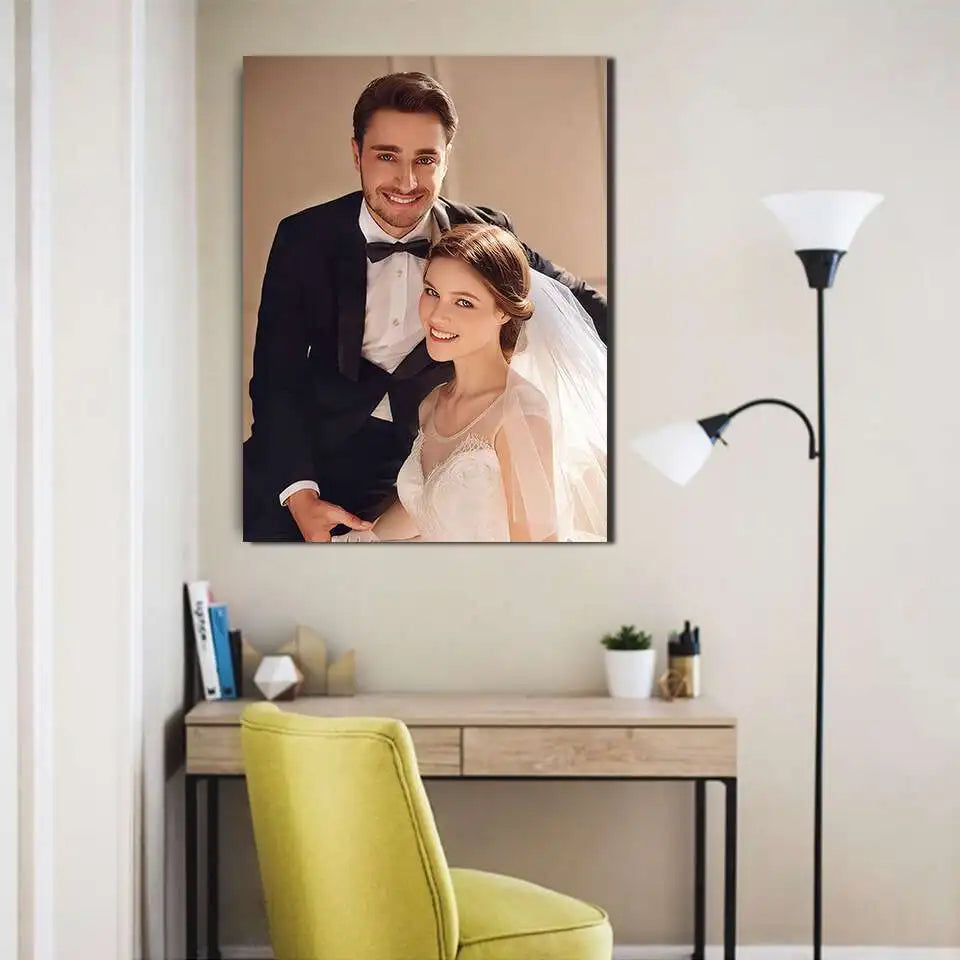impression personnalisée toile cadre photo couple moderne décoratif accrochage mural gants blancs