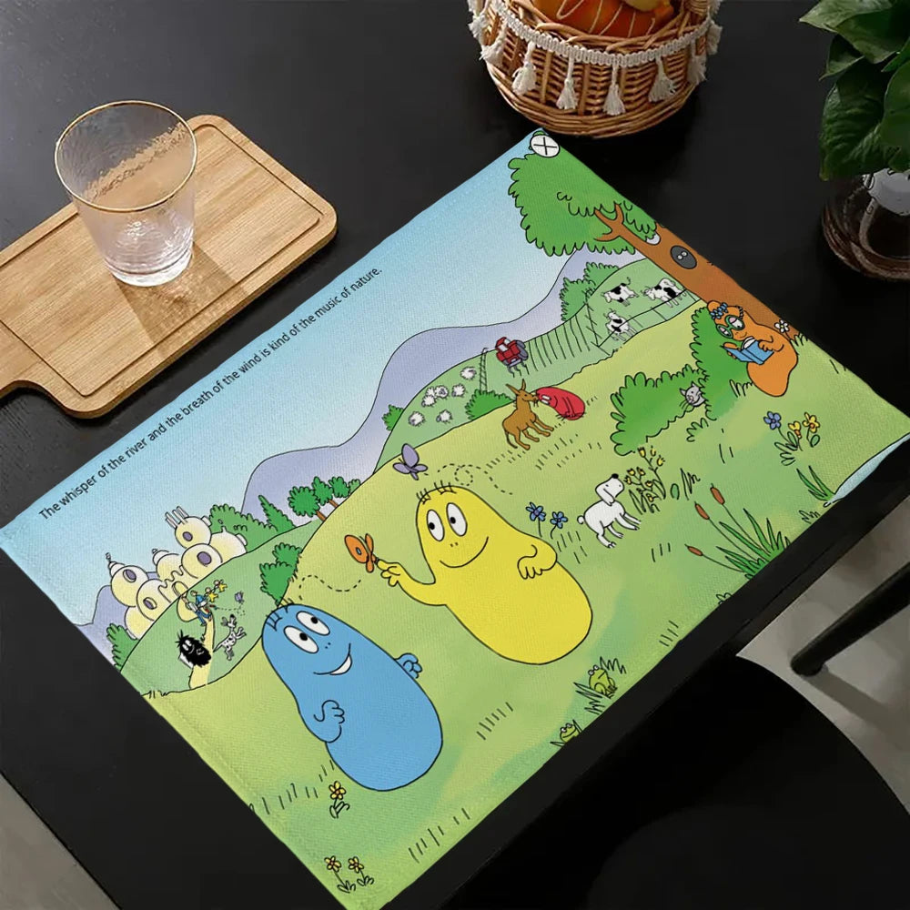 tapis multicolore dessins animés personnages cartoon table maison isolation thermique plats occidentaux