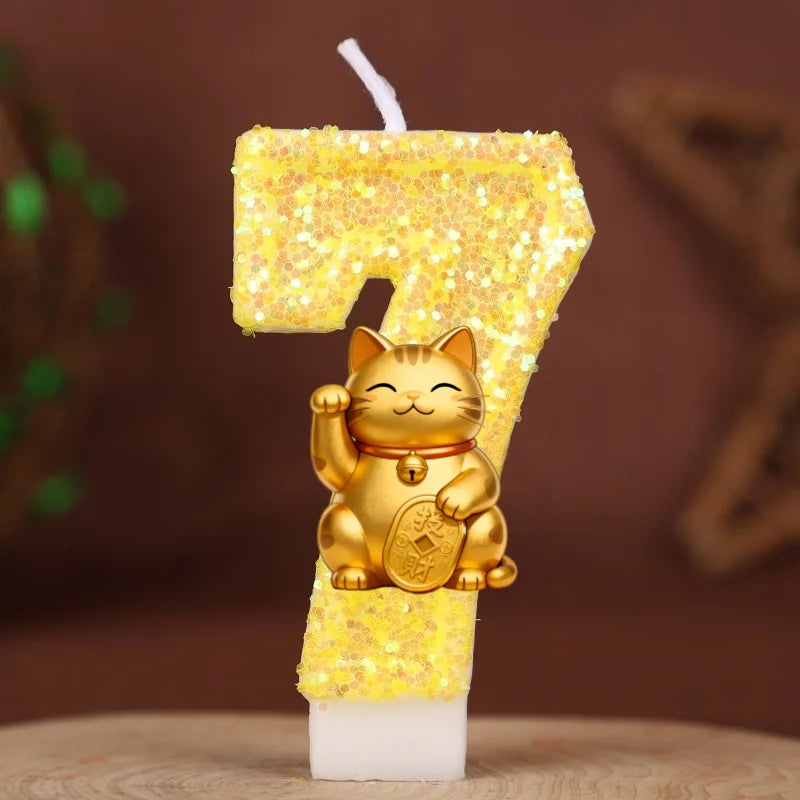 bougies numériques or pailletées chat chanceux anniversaire enfant decoration dessin anime festive fournissons