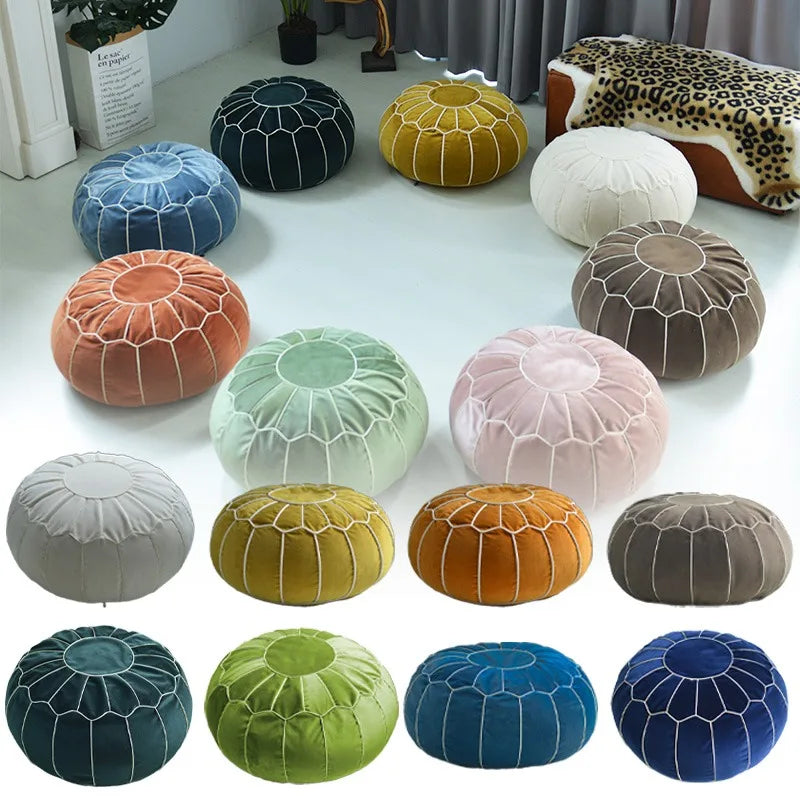 pouf rond décoratif polyester coton couleur vert blanc bleu marine rose orange moderne ethnique