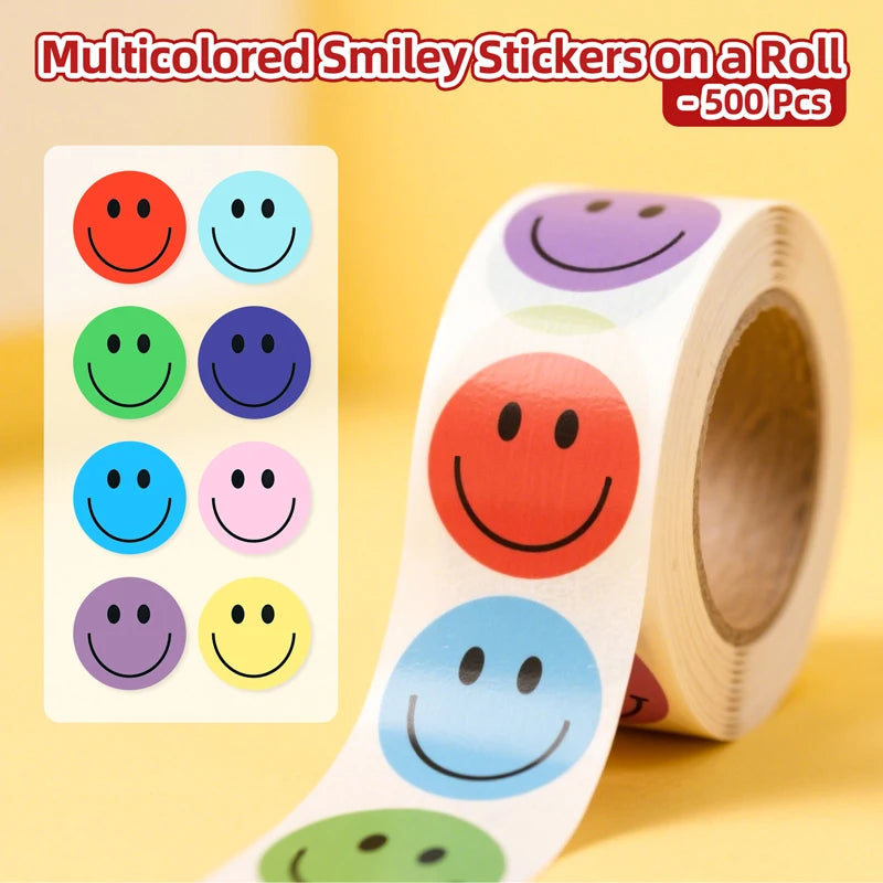 stickers adhésifs smiley faces couleurs vives simple enfantin rouge bleu vert violet jaune 25cm