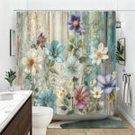 rideau douche fleur bleu blanc vintage 150x180cm polyester MACHINE WASHABLE