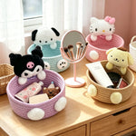 panier rangement corde tressée violet bleu clair beige rose peluches cosmétiques modernes