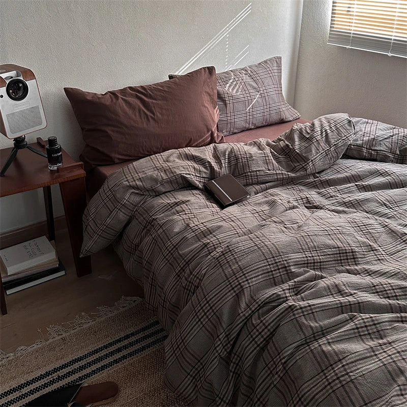 housse couette coton rayées moderne bleu vert gris taies d'oreiller incluses