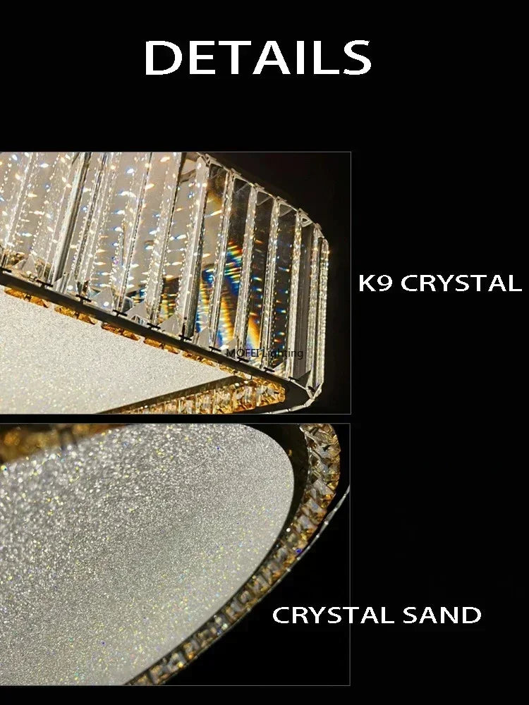 plafonnier moderne doré cristal strass brillant led 4200k 3000k 6000kversible