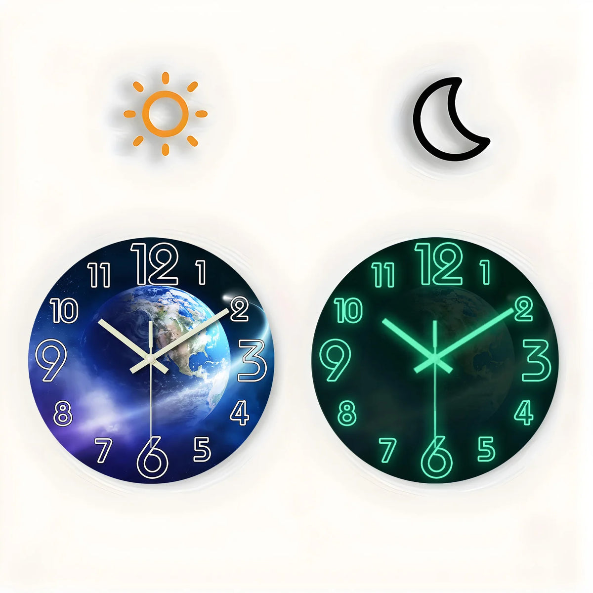 Horloge murale moderne Terre espace chiffres lumineux bois bleu vert noir 12 14 16