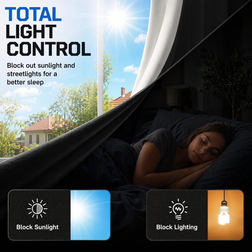 rideau occultant noir tissu texturé adhésif intérieur moderne minimaliste total blackout fenêtre puits lumière