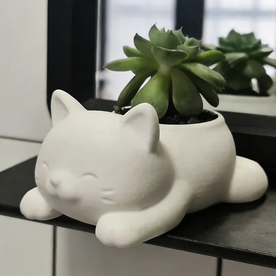 cache pot forme chat blanc noir gris moderne plante succulente doux mignonintérieur decoration