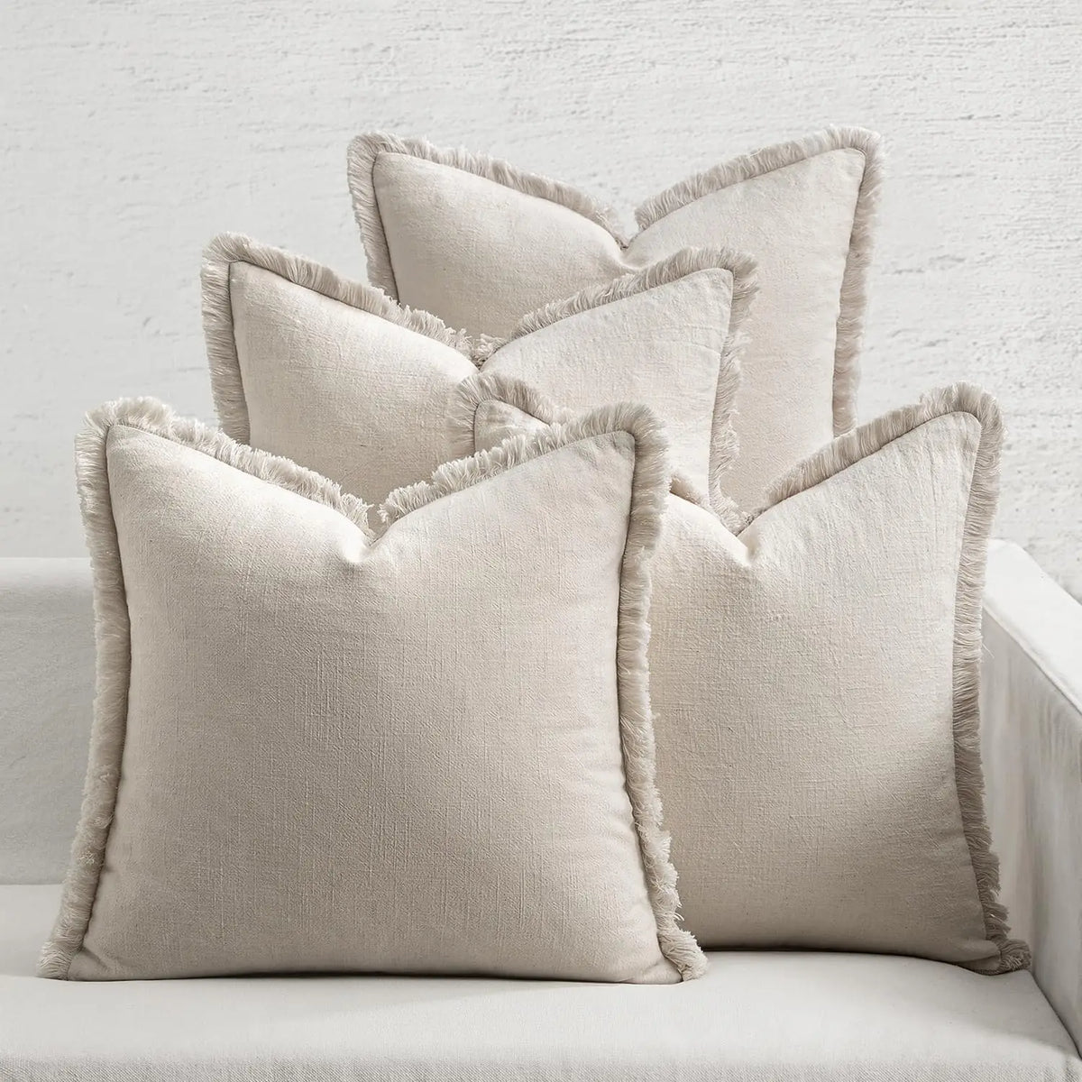 beige clair coussins lin rustiques bohème texture légèrement rugueuse lit