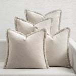 beige clair coussins lin rustiques bohème texture légèrement rugueuse lit