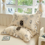 taies d'oreiller coton fleur vintage rose bleu beige romantique 48x74cm