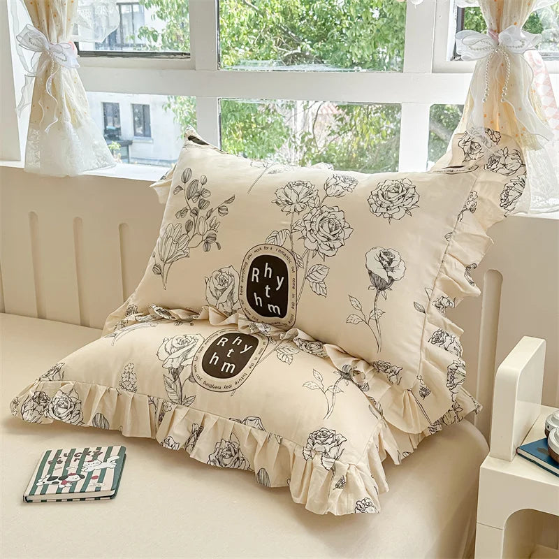 taies d'oreiller coton fleur vintage rose bleu beige romantique 48x74cm