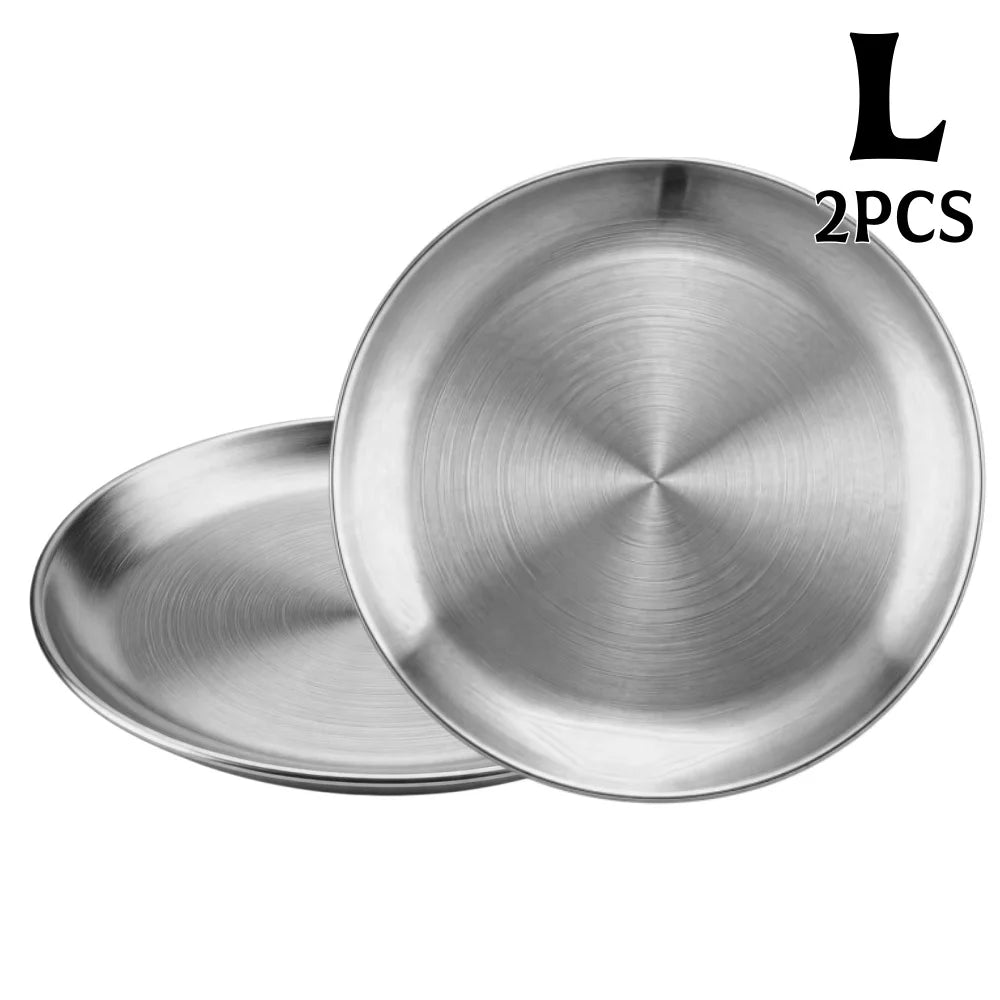 assiettes acier inoxydable or argent rondes modernes différentes tailles buffet dessert pizza